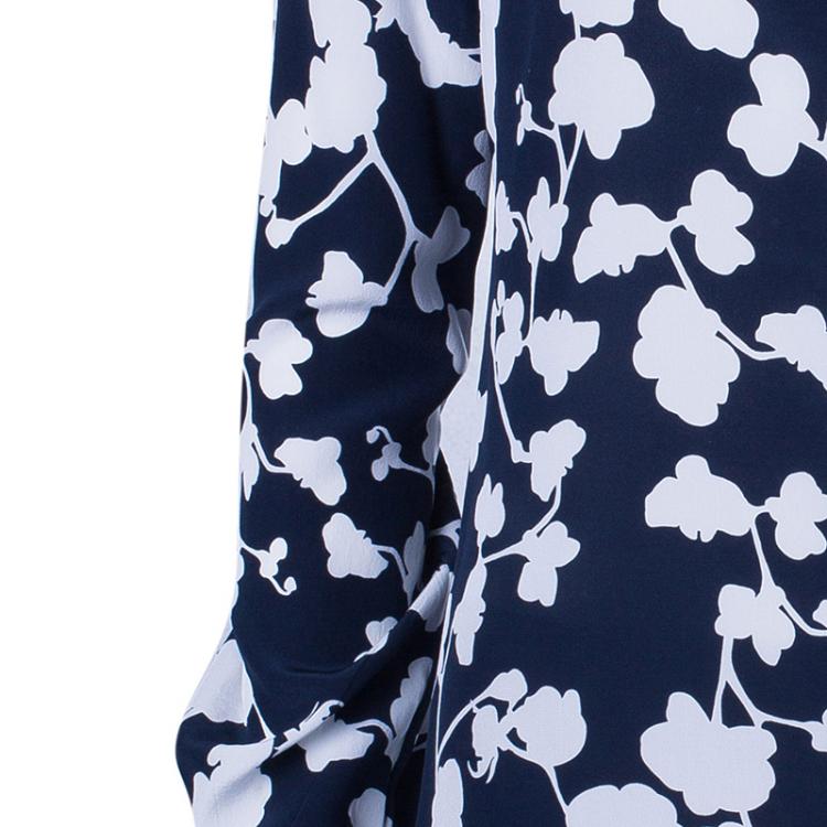 Pre Owned Diane Von Furstenberg Lorelei Orchid Print Silk Shirt L