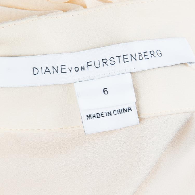 Pre Owned Diane Von Furstenberg Beige Silk Willemma Crystal Embellished Halter Gown M