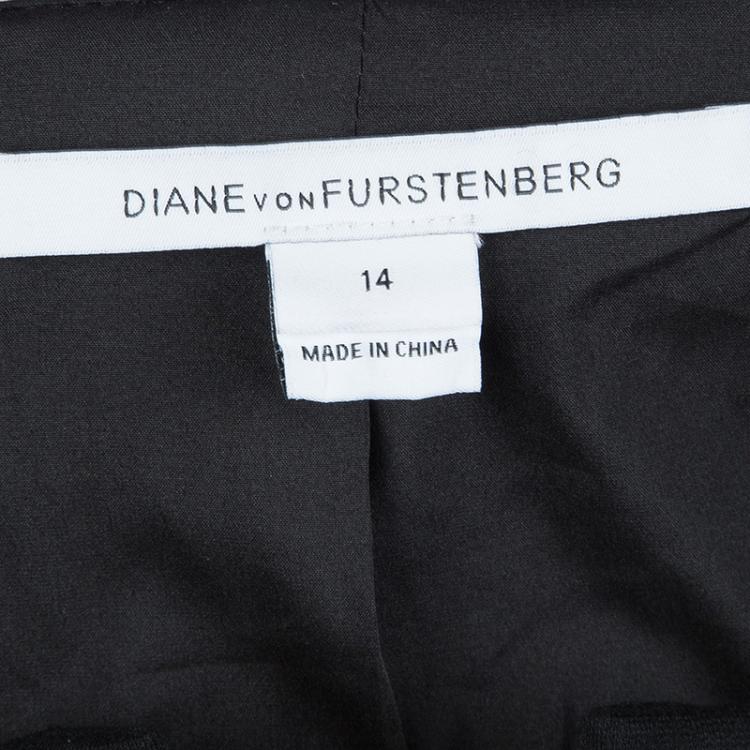 Pre Owned Diane Von Furstenberg Black Knit Zip Front Rover Jacket XL