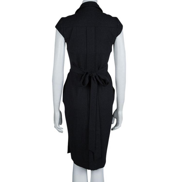 Pre Owned Diane Von Furstenberg Dark Grey Worsted Wool Griffith Wrap Dress M