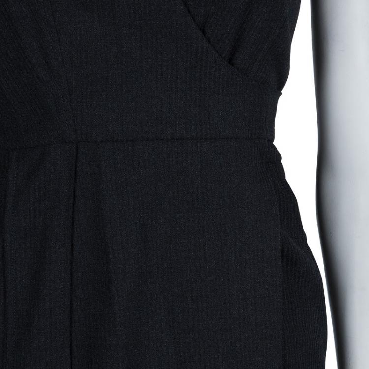 Pre Owned Diane Von Furstenberg Dark Grey Worsted Wool Griffith Wrap Dress M