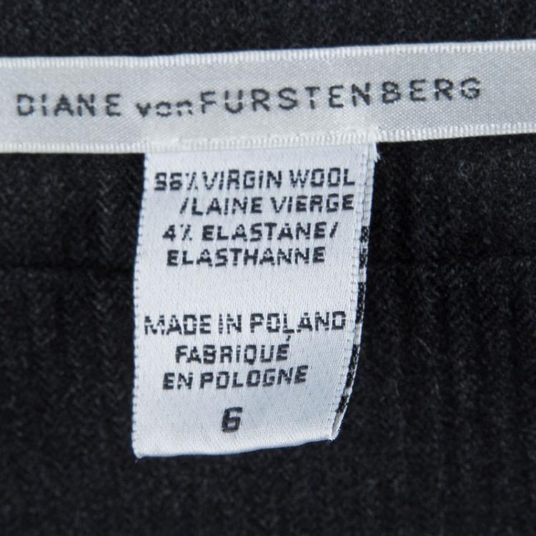 Pre Owned Diane Von Furstenberg Dark Grey Worsted Wool Griffith Wrap Dress M