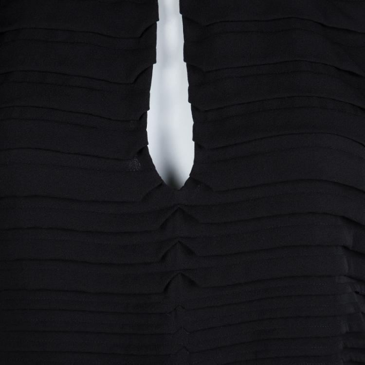 Pre Owned Diane Von Furstenberg Black Silk Geometric Pleat Detail Sleeveless Belted Kimian Dress M