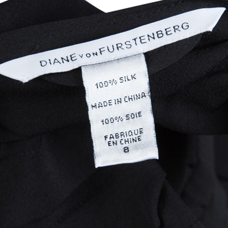 Pre Owned Diane Von Furstenberg Black Silk Geometric Pleat Detail Sleeveless Belted Kimian Dress M