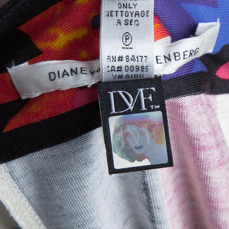 Pre Owned Diane Von Furstenberg MultiColor Printed Silk Jersey Gaucho Wrap Dress M