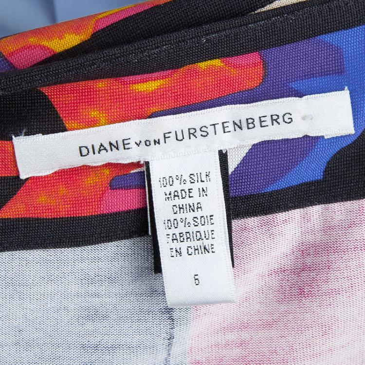 Pre Owned Diane Von Furstenberg MultiColor Printed Silk Jersey Gaucho Wrap Dress M