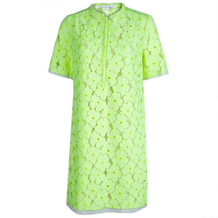 Diane Von Furstenberg Neon Green Floral Lace Warner Shift Dress M Diane ...