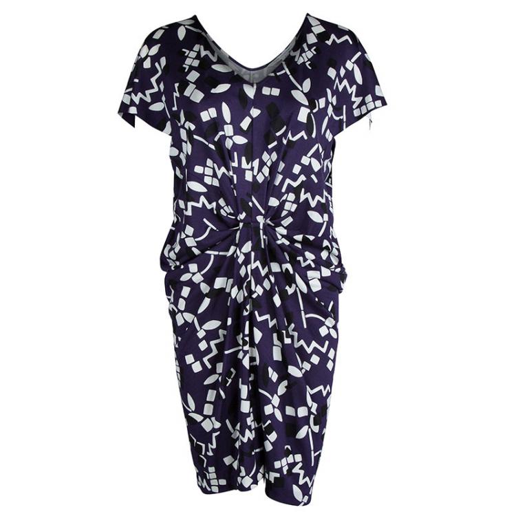 Pre Owned Diane Von Furstenberg Multicolor Printed Silk Jersey Draped Nobuko Dress M