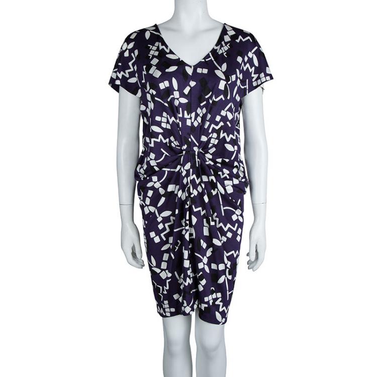 Pre Owned Diane Von Furstenberg Multicolor Printed Silk Jersey Draped Nobuko Dress M