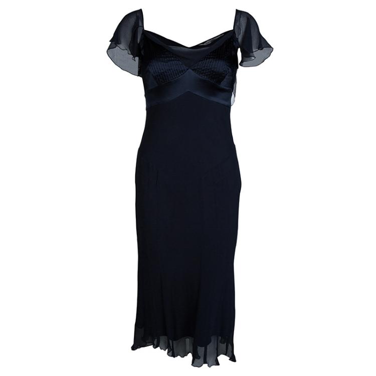 navy blue silk chiffon dress