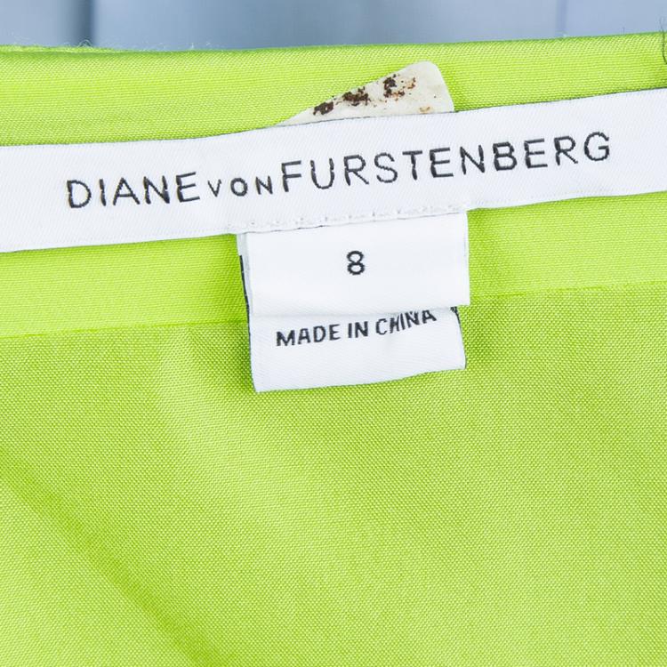 Pre Owned Diane von Furstenberg Colorblock Silk Ruffle Detail Sleeveless Shizuka Dress M