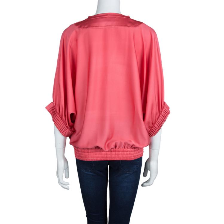 Pre Owned Diane von Furstenberg Pink Silk Batwing Sleeve Meiko Blouse P