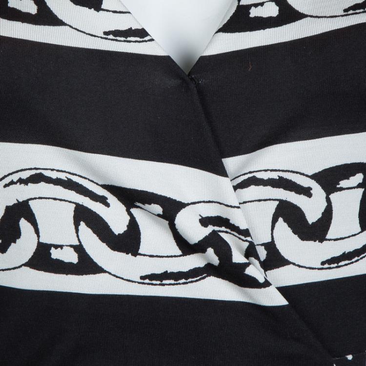 Pre Owned Diane von Furstenberg Monochrome Printed Silk Jersey New Julian Wrap Dress S