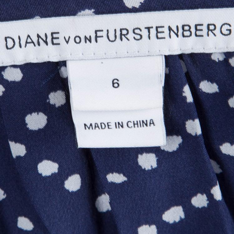 Pre Owned Diane von Furstenberg Navy Blue Printed Silk Sleeveless Jumpsuit M