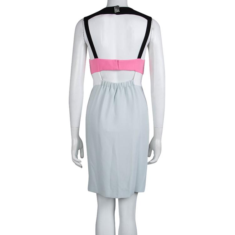 Pre Owned Diane Von Furstenberg Colorblock Sleeveless Tamika Dress L