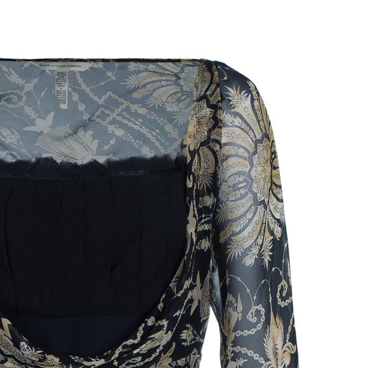 Pre Owned Diane Von Furstenberg Tamary Chiffon Printed Dress S