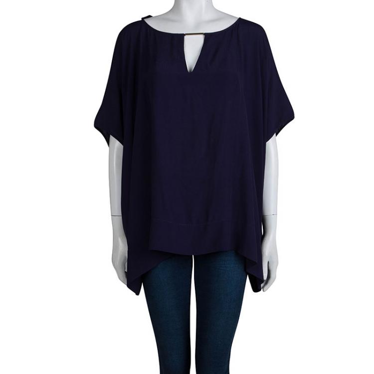 Pre Owned Diane von Furstenberg Navy Blue Oversized Beonica Top S 