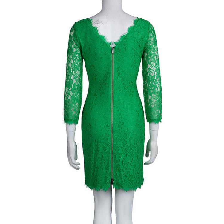مملوكة مسبقًا Diane Von Furstenberg Green Zarita Lace Dress S