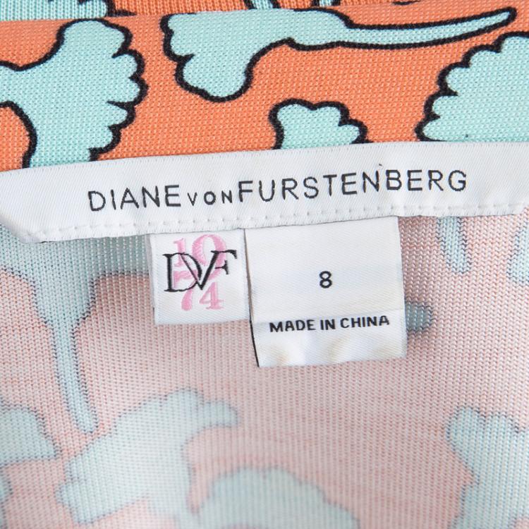 Pre Owned Diane Von Furstenberg Peach Floral Printed Maxi Abigail Wrap Dress M