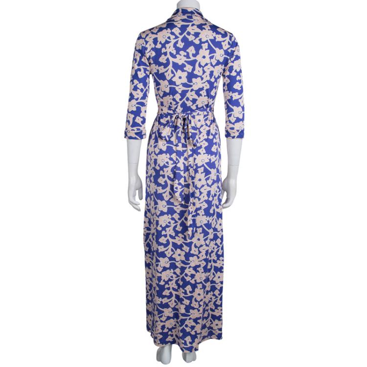 Pre Owned Diane von Furstenberg Blue Printed Silk Jersey Abigail Wrap Dress M