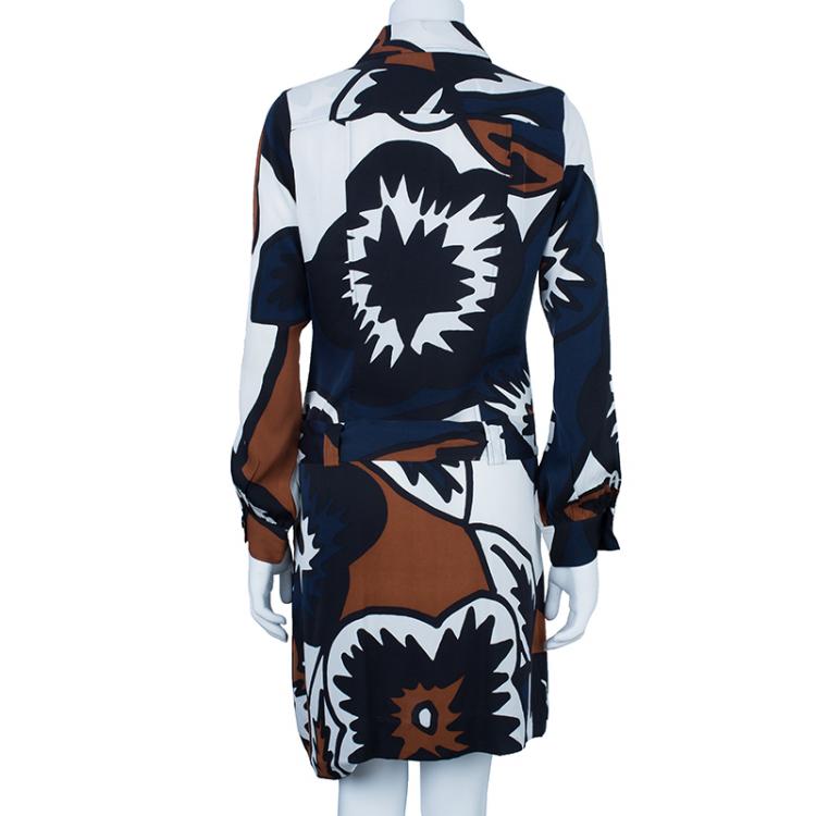 Pre Owned Diane Von Furstenberg Sheena Multicolor Silk Shirt Dress L