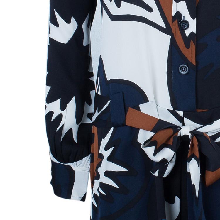 Pre Owned Diane Von Furstenberg Sheena Multicolor Silk Shirt Dress L