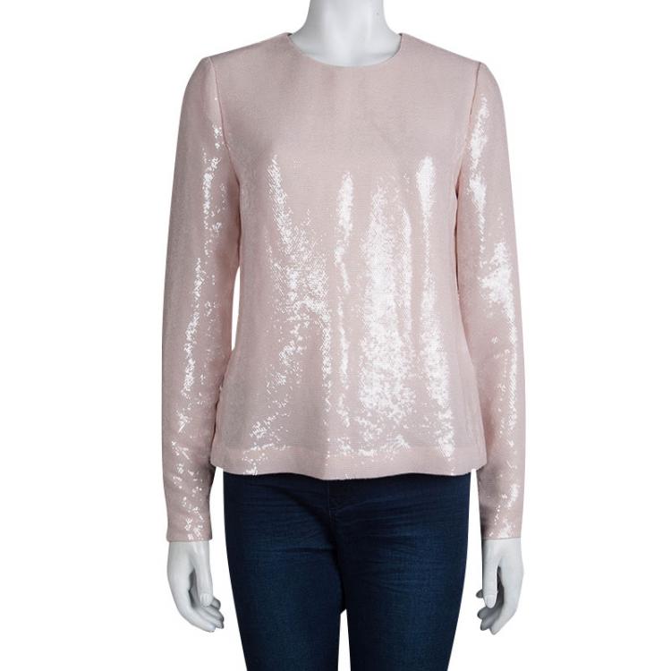 Pre Owned Diane von Furstenberg Peach Sequin Embellished Menaro Blouse M