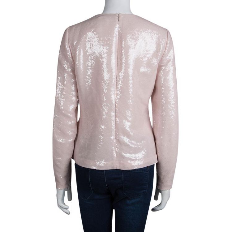 Pre Owned Diane von Furstenberg Peach Sequin Embellished Menaro Blouse M