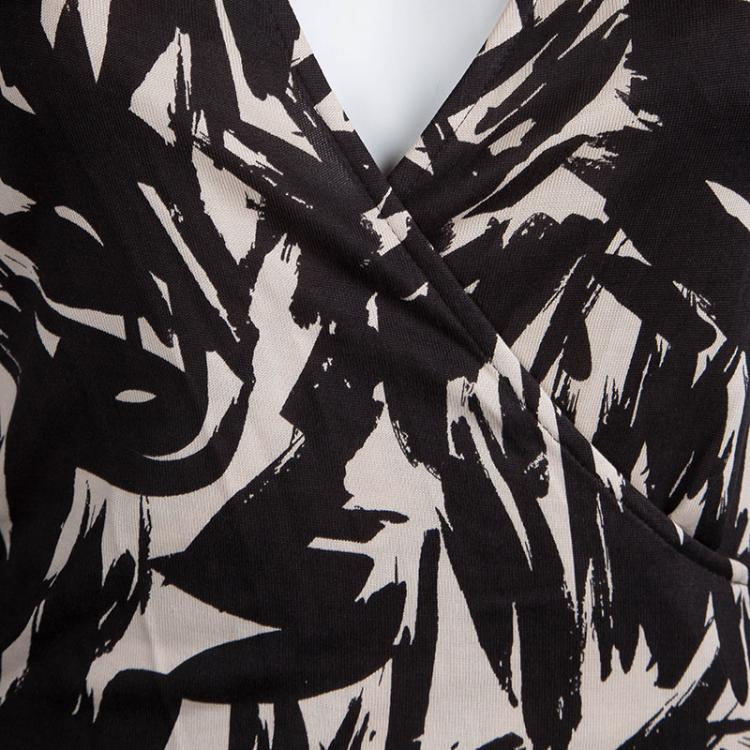 Pre Owned Diane von Furstenberg Leaf Printed Silk Jersey Justin Wrap Dress S