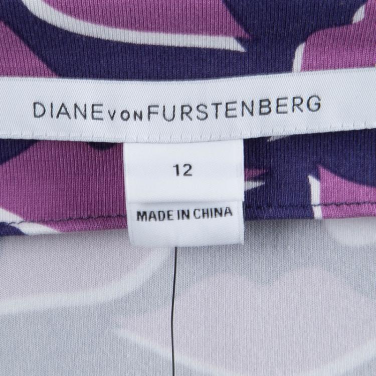 Pre Owned Diane von Furstenberg Purple Lip Print Jersey New Julian Two Wrap Dress L