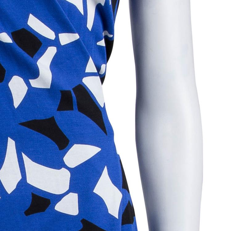Pre Owned Diane von Furstenberg Blue Printed Jersey New Julian Two Wrap Dress L