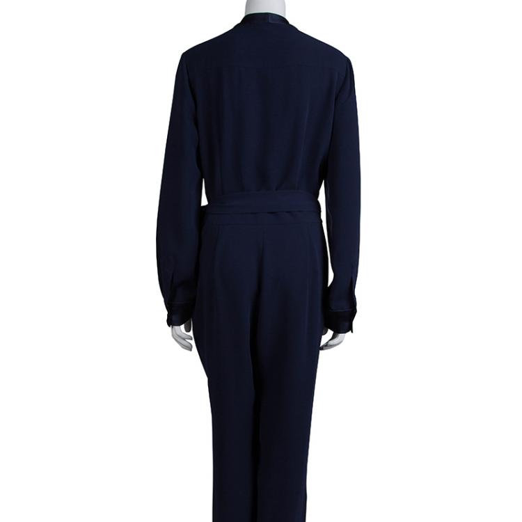Pre Owned Diane von Furstenberg Navy Blue Margot Wrap Jumpsuit L
