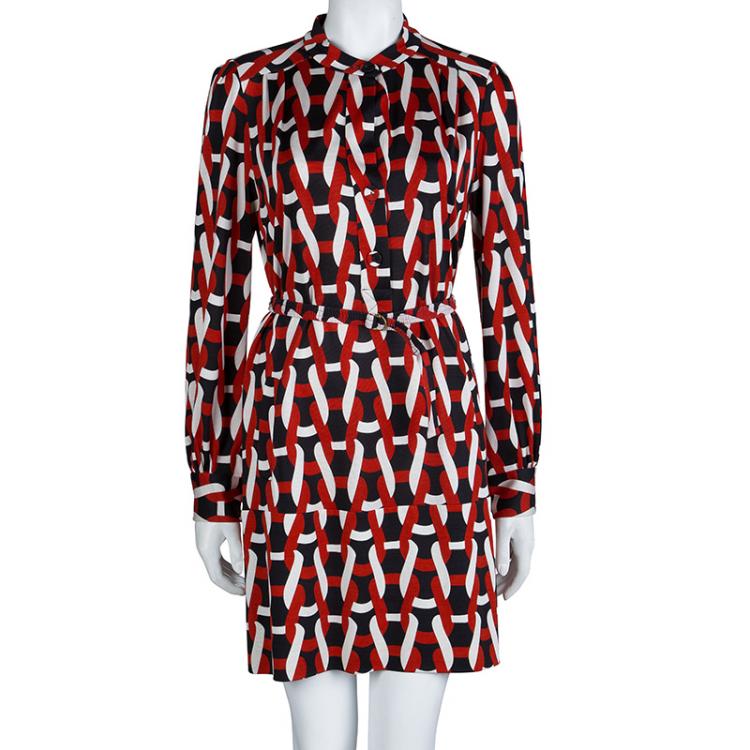 Pre Owned Diane von Furstenberg Orange Chain Print Full Sleeve Dress L