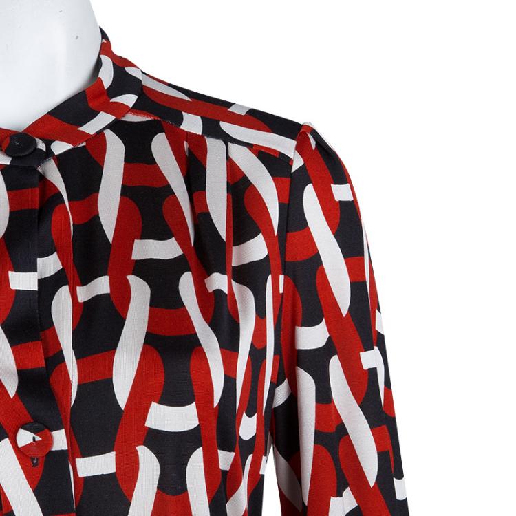 Pre Owned Diane von Furstenberg Orange Chain Print Full Sleeve Dress L