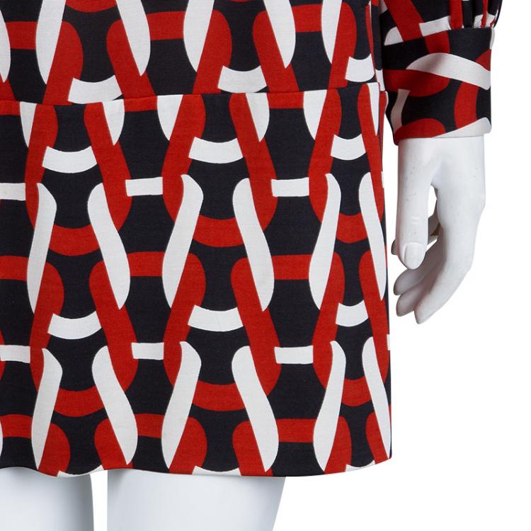 Pre Owned Diane von Furstenberg Orange Chain Print Full Sleeve Dress L