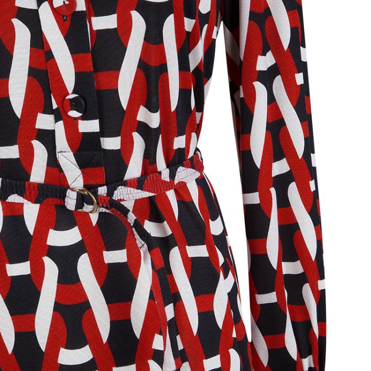 Pre Owned Diane von Furstenberg Orange Chain Print Full Sleeve Dress L