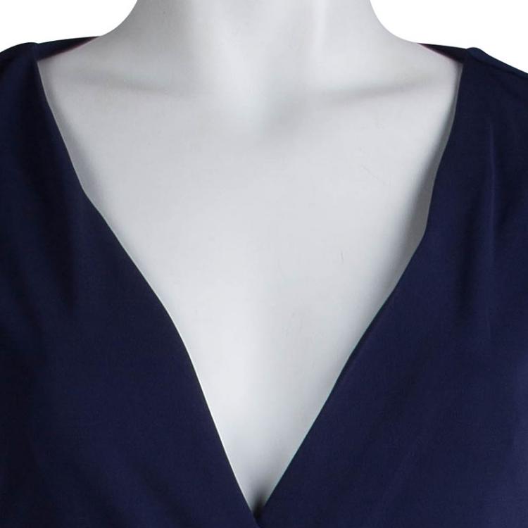 Pre Owned Diane von Furstenberg Navy Blue Knit New Julian Two Wrap Dress S