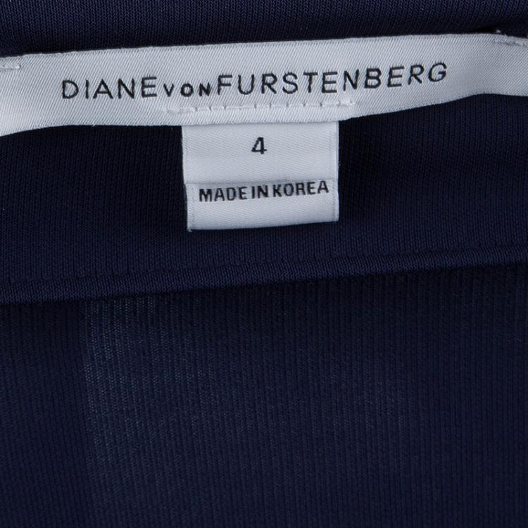 Pre Owned Diane von Furstenberg Navy Blue Knit New Julian Two Wrap Dress S