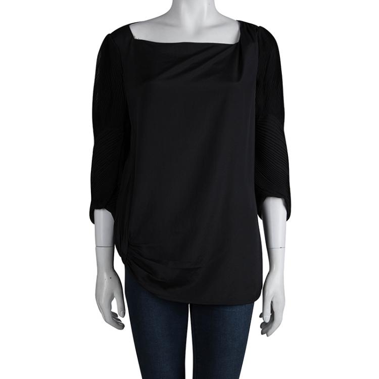 Pre Owned Diane von Furstenberg Cebolla Black Pleated Top M
