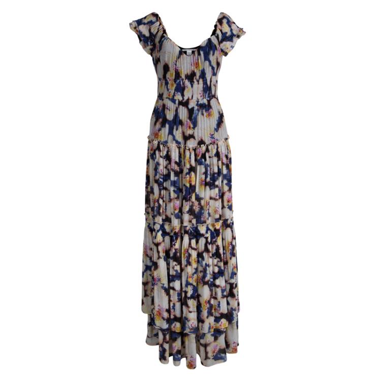 مملوكة مسبقًا Diane Von Furstenberg  Abstract Print Smocking Detail Claudie Maxi Dress M