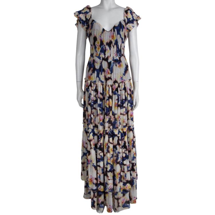 مملوكة مسبقًا Diane Von Furstenberg  Abstract Print Smocking Detail Claudie Maxi Dress M