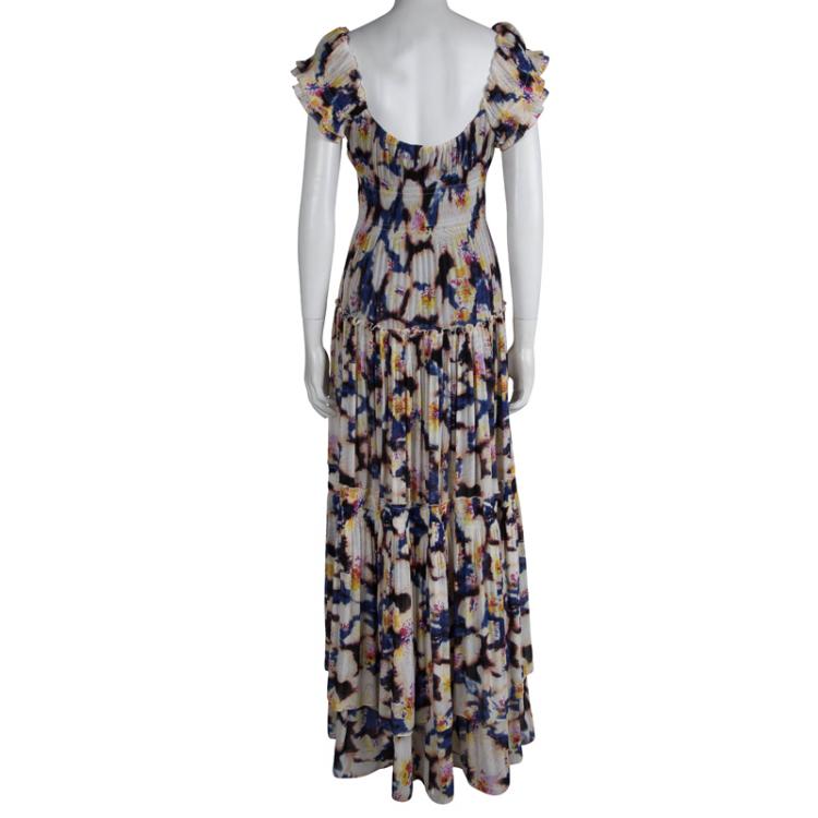 مملوكة مسبقًا Diane Von Furstenberg  Abstract Print Smocking Detail Claudie Maxi Dress M