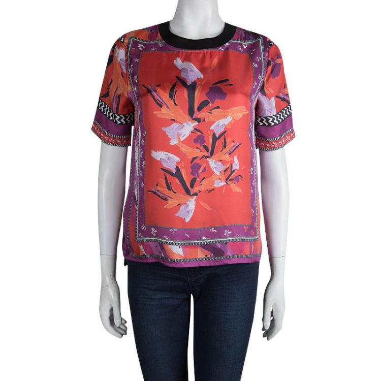 Pre Owned Diane Von Furstenberg Multicolor Silk Print Dayle Top XS