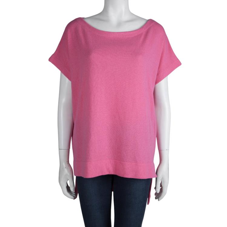 Pre Owned Diane Von Furstenberg Pink Short Sleeve High Low Brianna Sweater XS/S