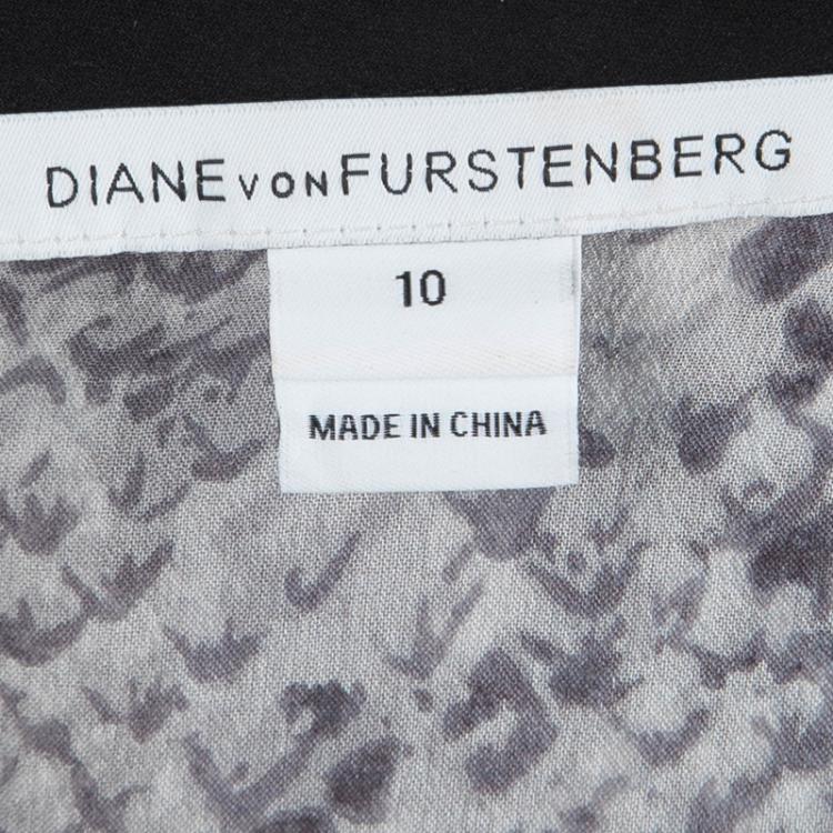 Pre Owned Diane Von Furstenberg Snakeskin Print Lane Chiffon Long Sleeve Blouse L