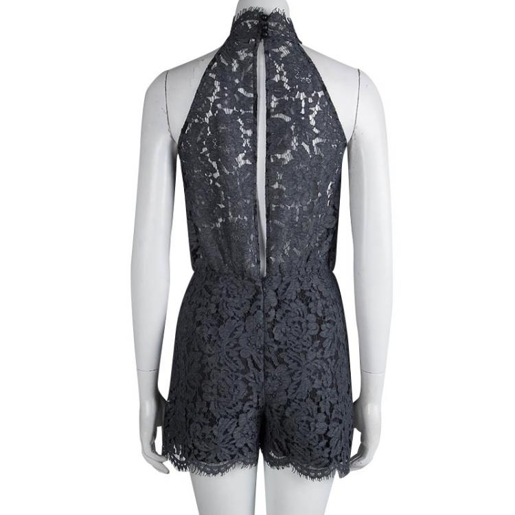 Pre Owned Diane von Furstenberg Grey Lace Sleeveless Jemmie Romper XS