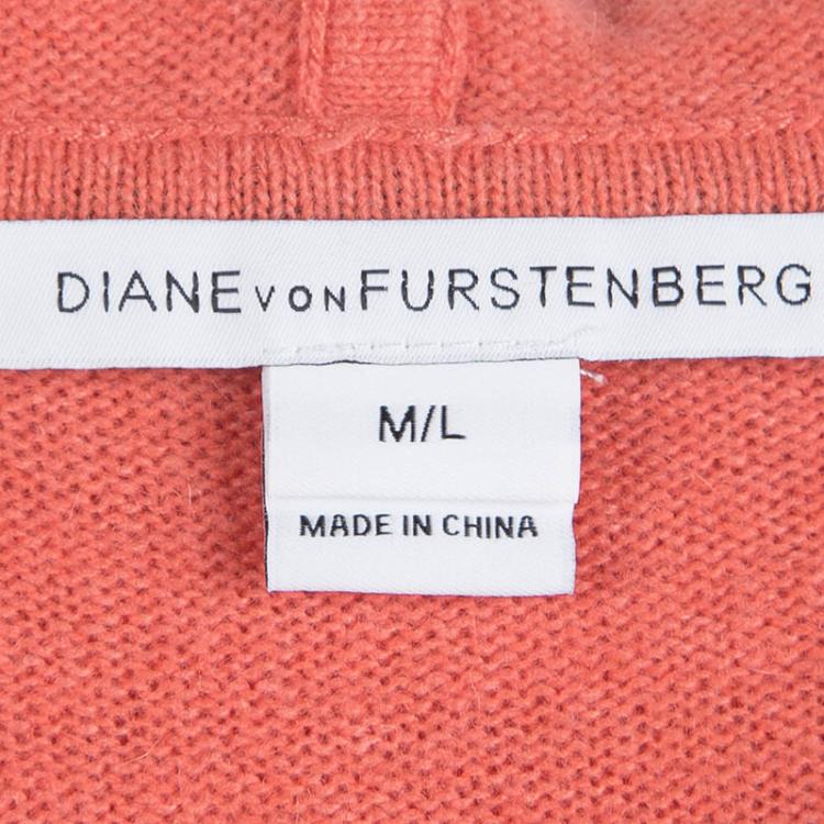 مملوكة مسبقًا Diane Von Furstenberg Orange Hooded High Low Kaiyo Sweater M/L