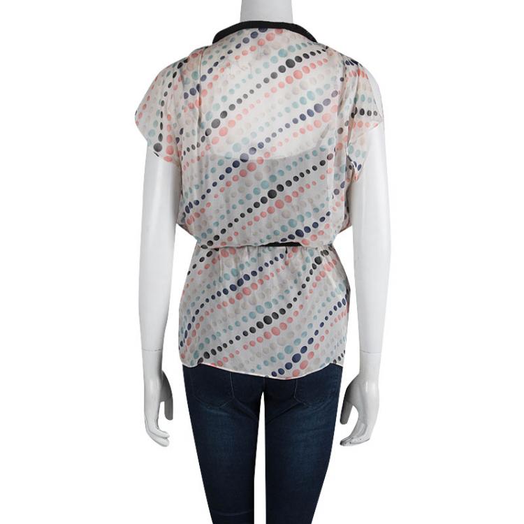 Pre Owned Diane Von Furstenberg Multicolor Polka Dot Printed Silk Mateo Top M