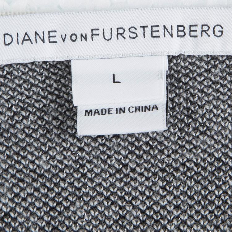 Pre Owned Diane Von Furstenberg Light Grey Tie Detail Kyla Wrap Cardigan L