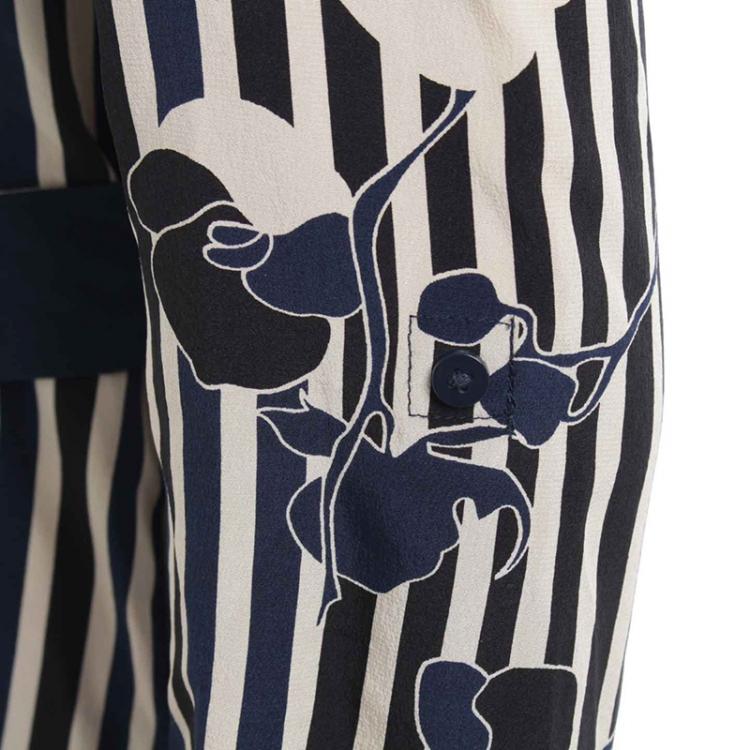 Pre Owned Diane Von Furstenberg Navy Blue Striped Floral Print Shirt Dress S